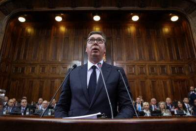 [Zdjęcie: Prezydent Serbii Aleksandar Vucic; Marko Djurica/Reuters/Forum]
